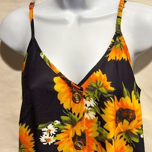 Black Minidress w/ sunflowers, medium, adjustable straps, Amazon, no flaws